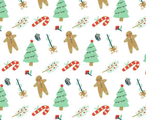 Pattern with Candy Cane, Pine, Star and Leafs.
