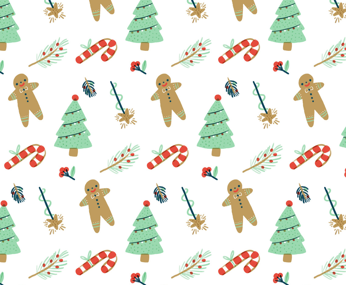 Pattern with Candy Cane, Pine, Star and Leafs.