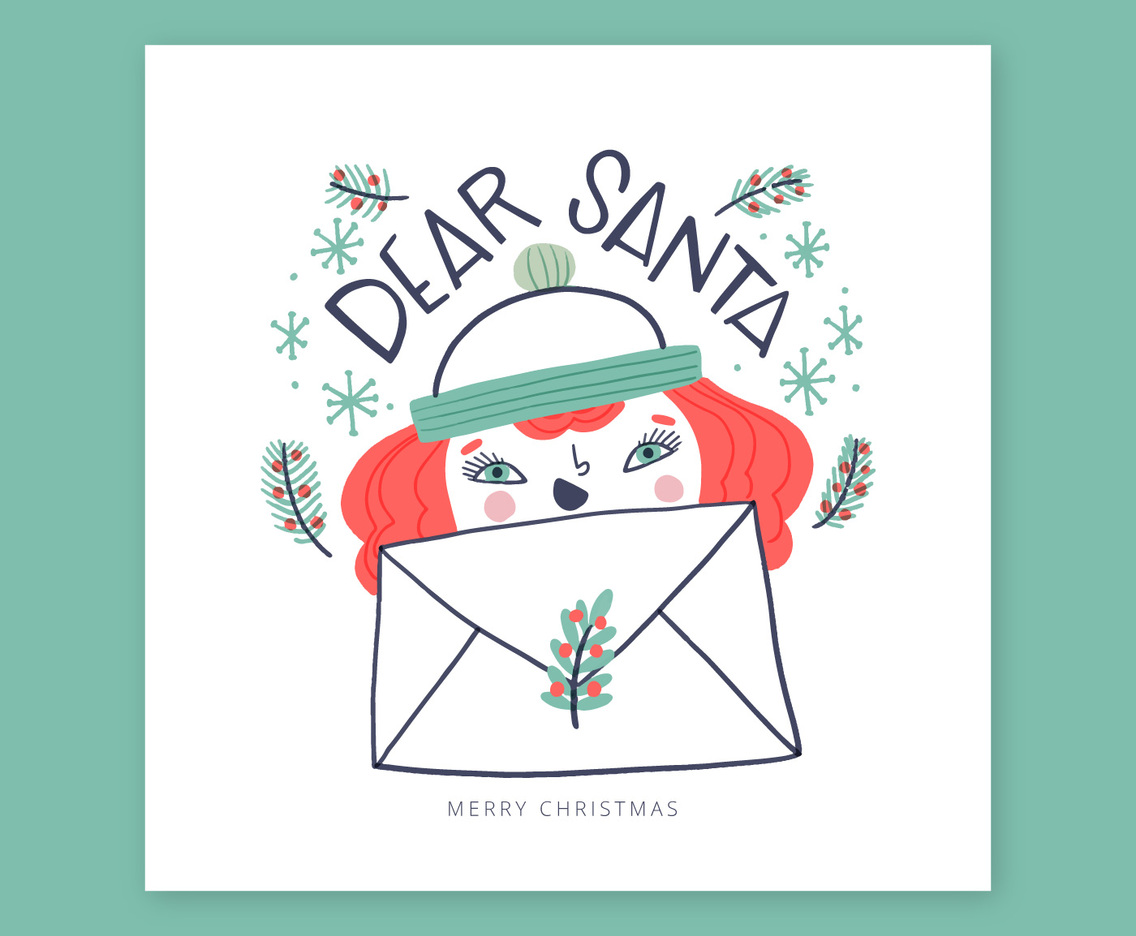 Christmas Card with Ginger Girl for Santa