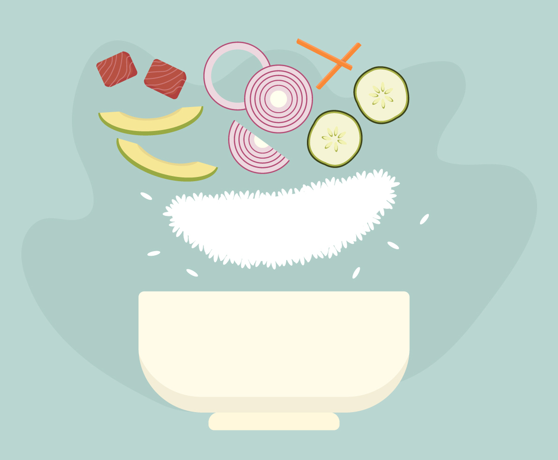 Poke Bowl Floating Ingredients