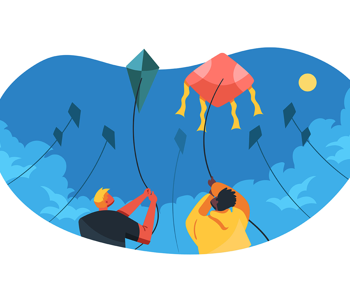 People Flying a Kite