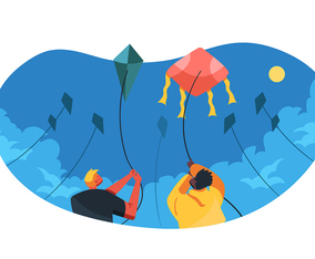 People Flying a Kite