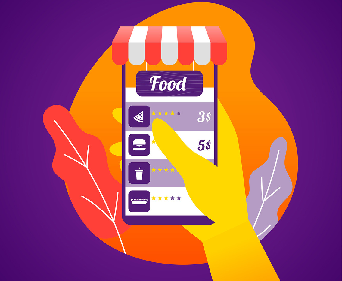 Online Food Order Close Up Angle Vector