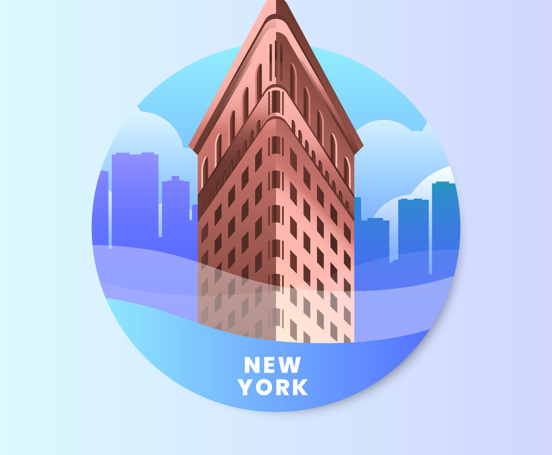 Flatiron Building New York With Cityscape Vector Illustration