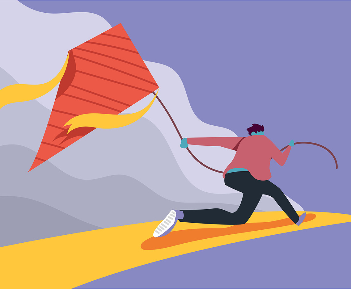 People Flying a Kite