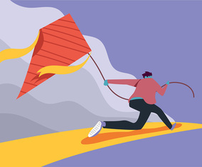 People Flying a Kite