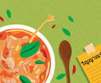 Bangkok Traditional Food Top View Vector Illustration
