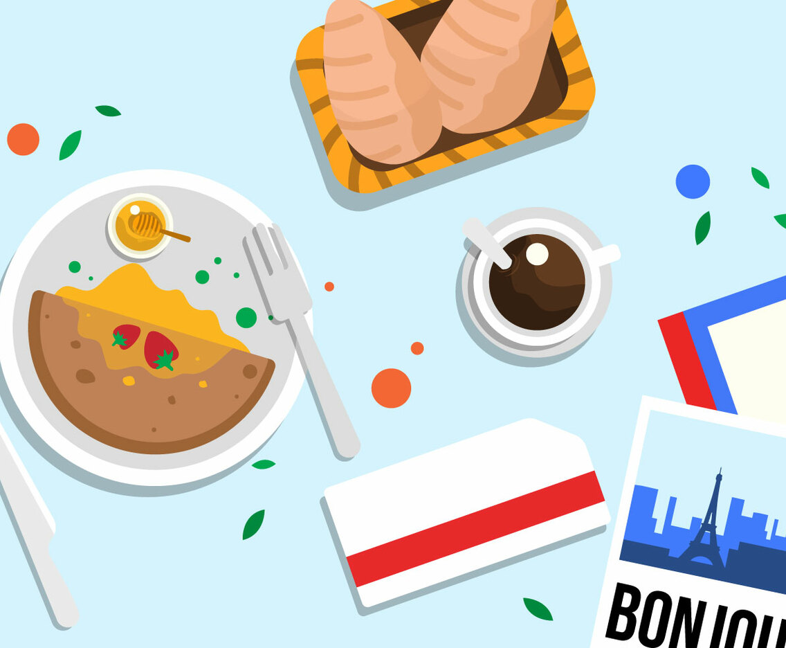 Paris Food Top View Vector Illustration