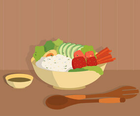 Organic Food Poke Bowl Vector Flat Illustration