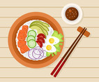 Poke Bowl on the Table Vector