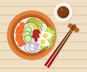 Poke Bowl on the Table Vector