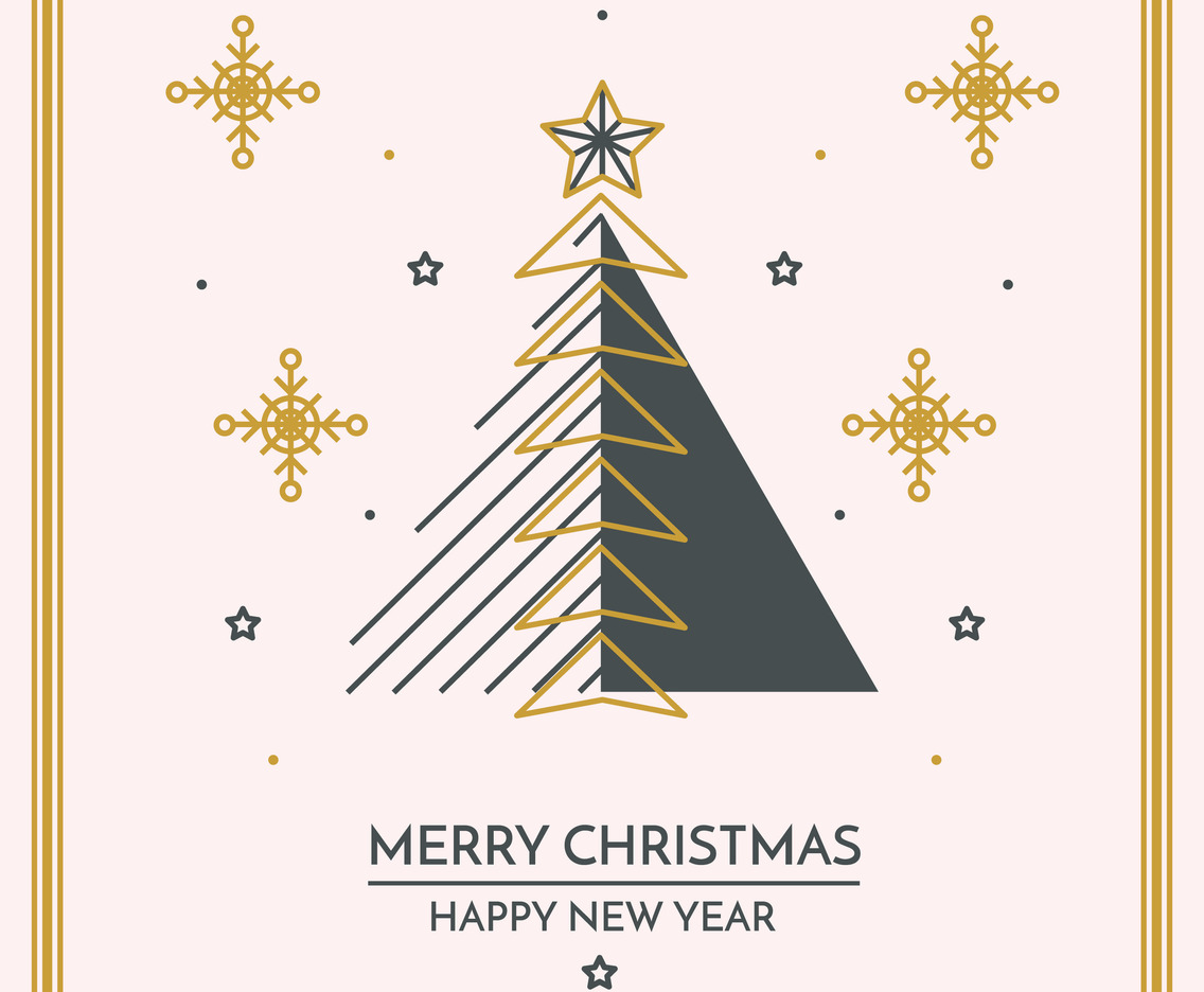 Linear Merry Christmas And Happy New Year Card