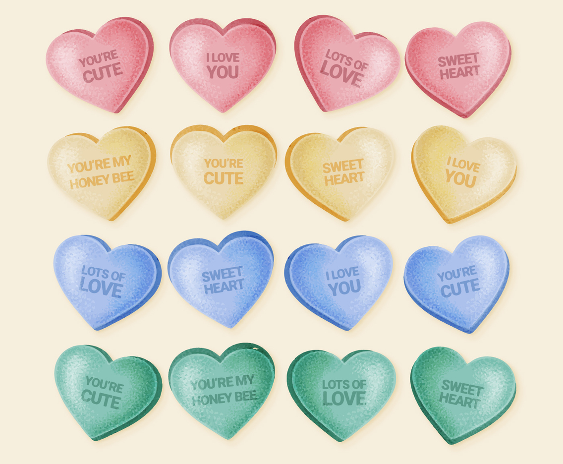 Vector Hand Drawn Valentine Candy Hearts