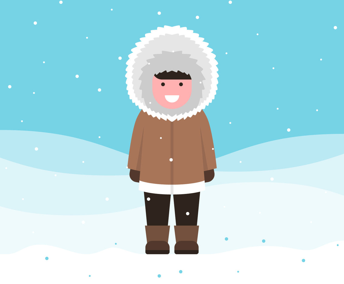Cute Eskimo Boy Wearing Brown Furry Winter Clothes Illustration