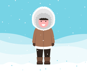 Cute Eskimo Boy Wearing Brown Furry Winter Clothes Illustration