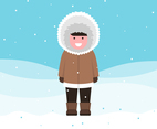 Cute Eskimo Boy Wearing Brown Furry Winter Clothes Illustration