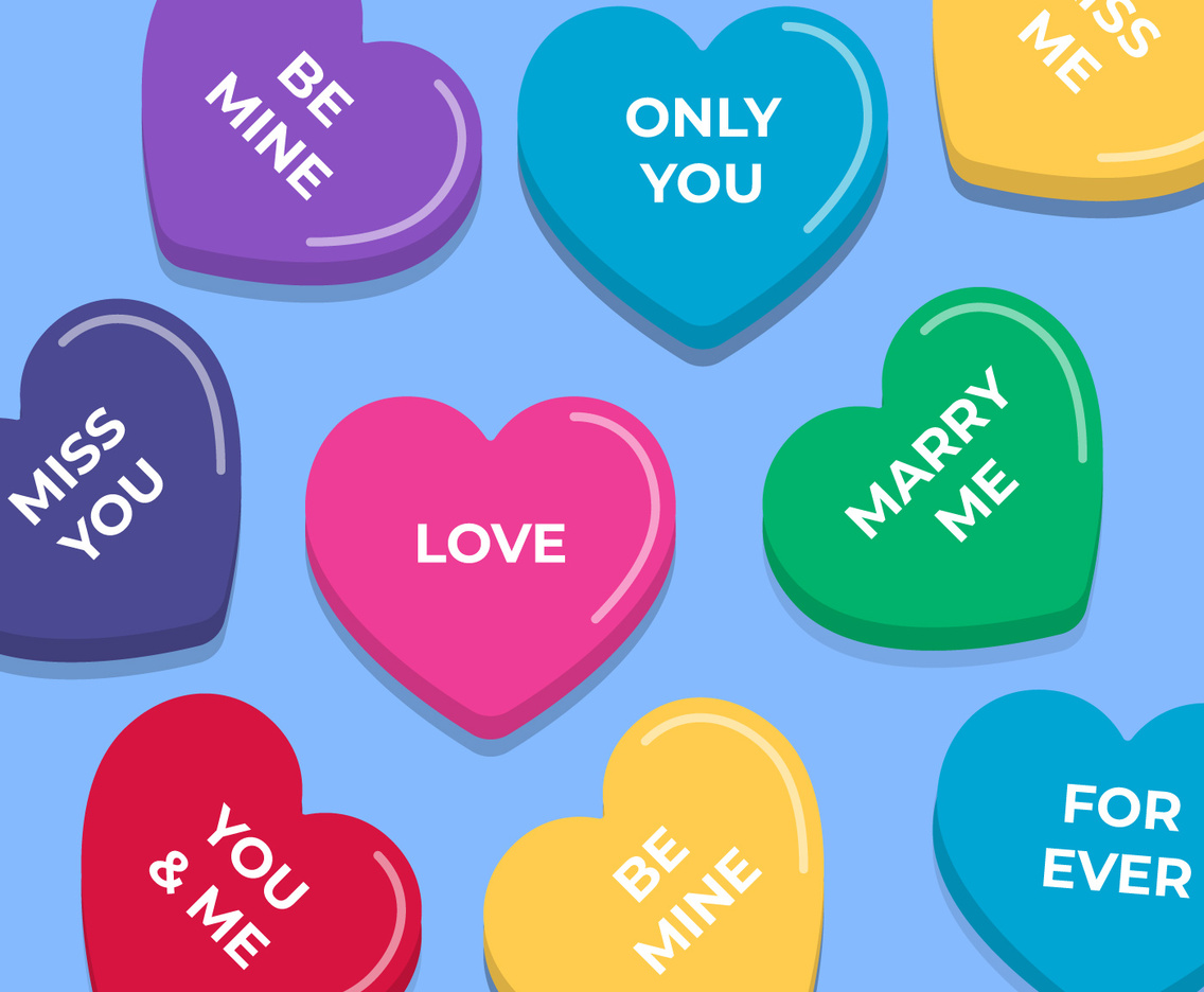 Candy Conversation Hearts Seamless Vector Element Set