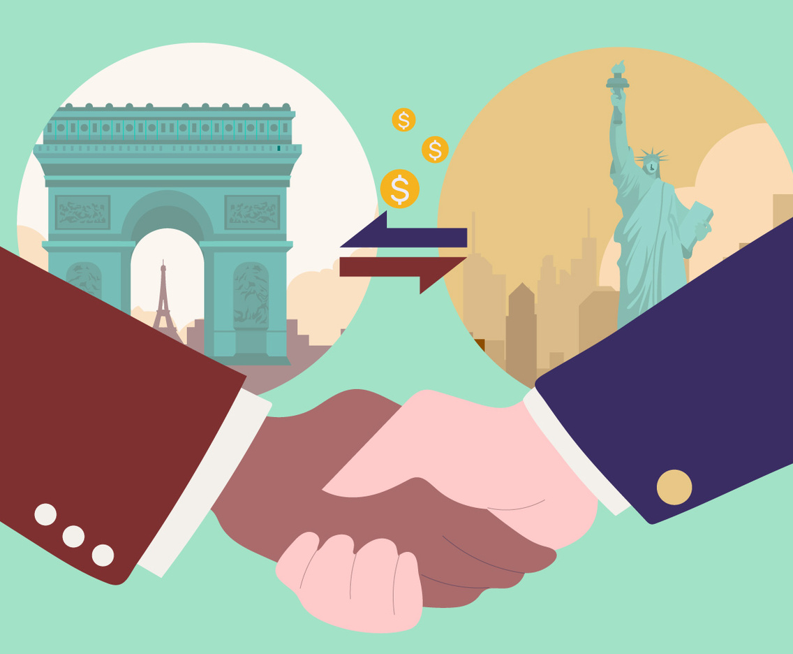International Business Agreement Handshake Vector Illustration