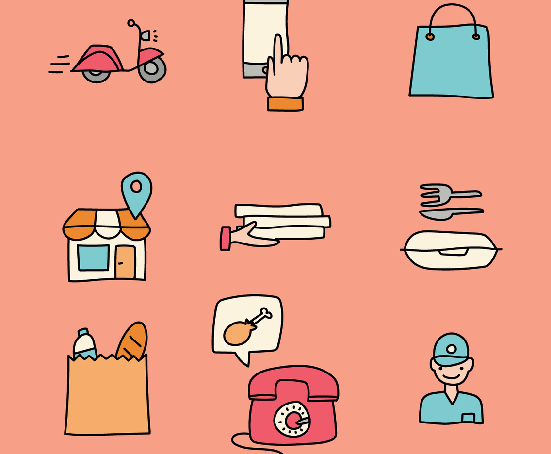 Doodled Icons About Online Food Order