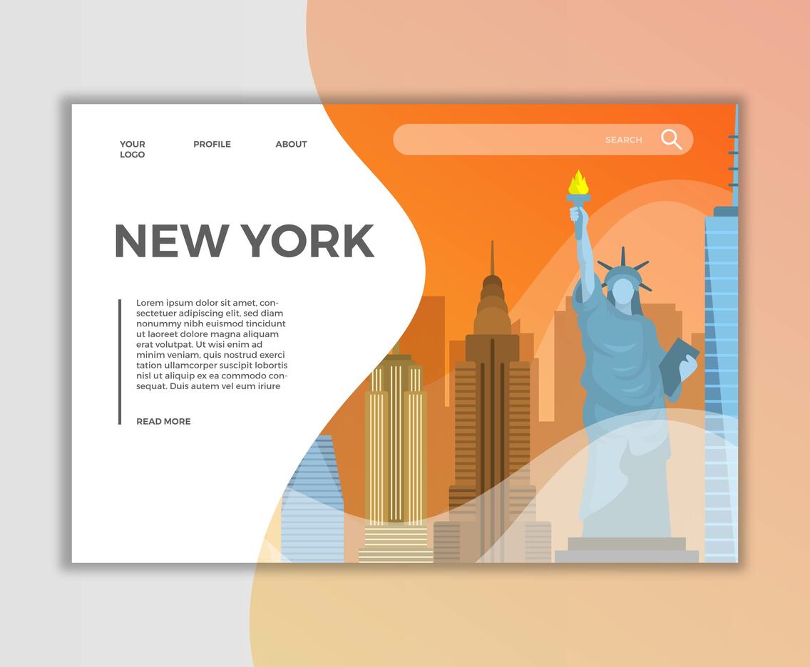 Flat New York Landmarks Landing Page Vector Illustration