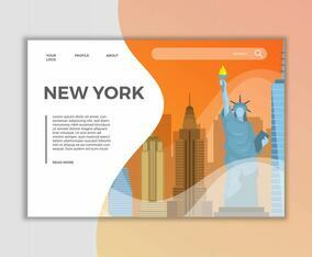 Flat New York Landmarks Landing Page Vector Illustration