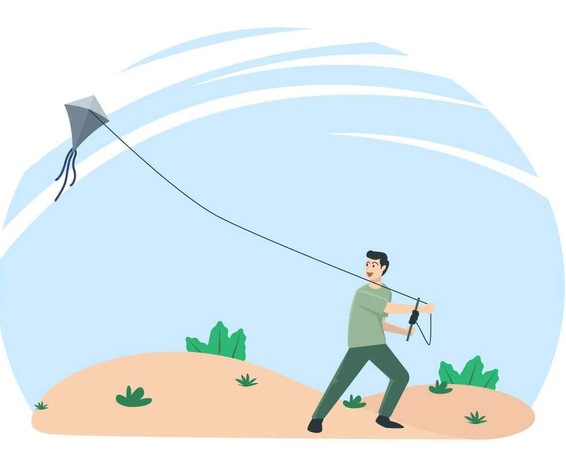 People Flying A Kite Vector Illustration