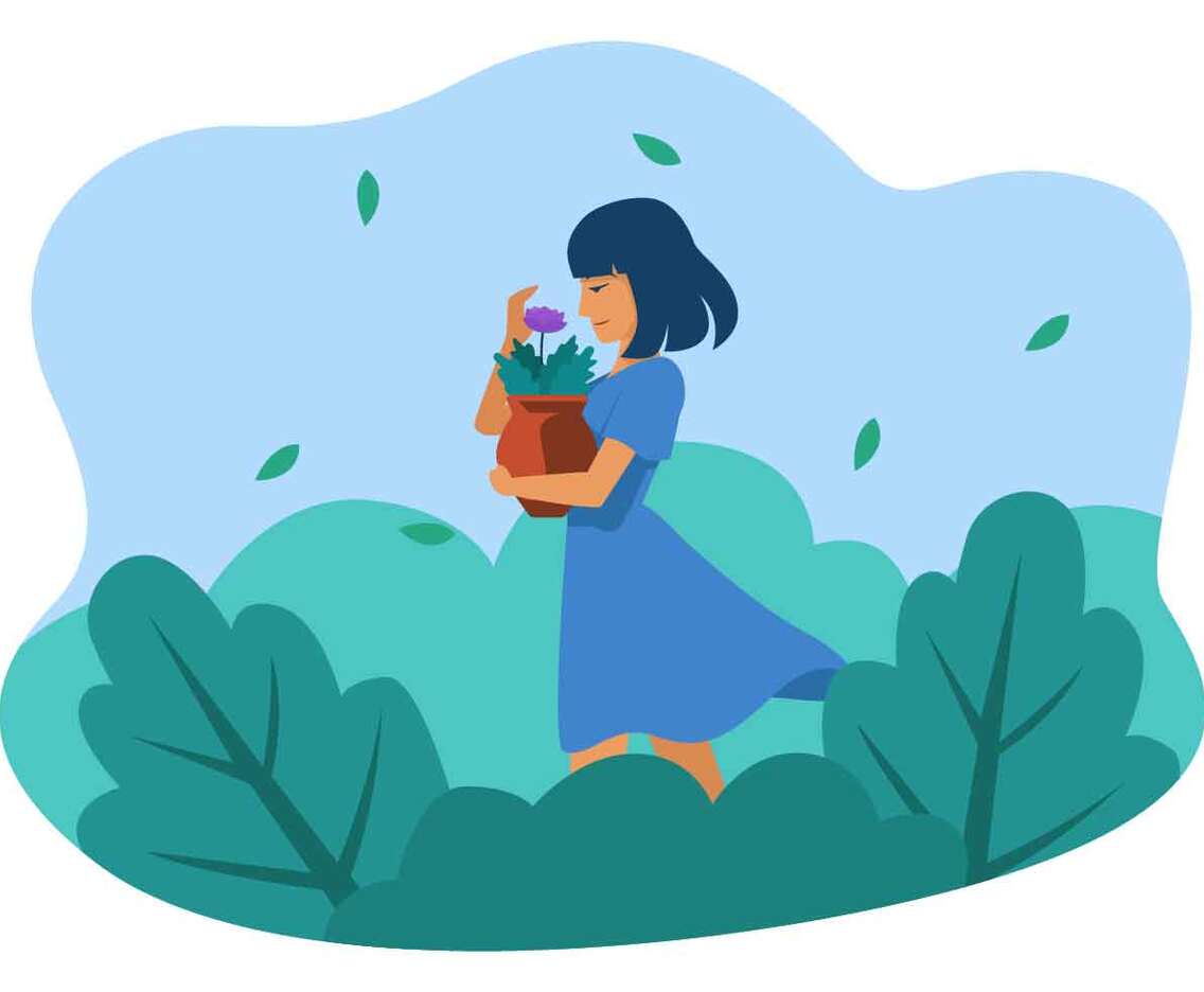 Girl With Flowers Vector Illustration