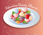 Heart Shapes Sweet Candy On Plate Illustration