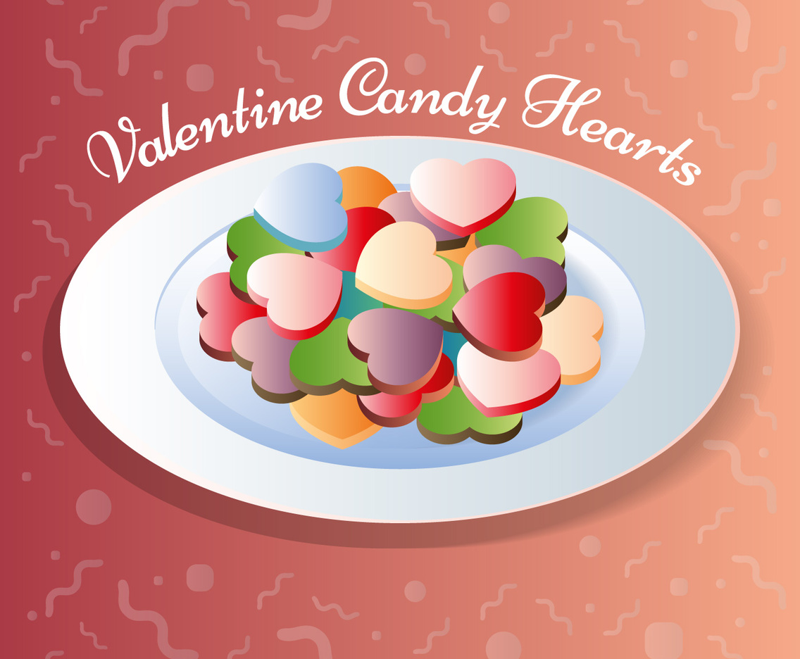 Heart Shapes Sweet Candy On Plate Illustration