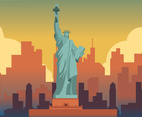 Liberty Statue On New York City Background vector Illustration