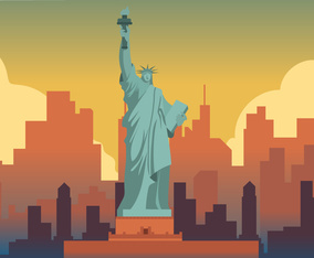 Liberty Statue On New York City Background vector Illustration