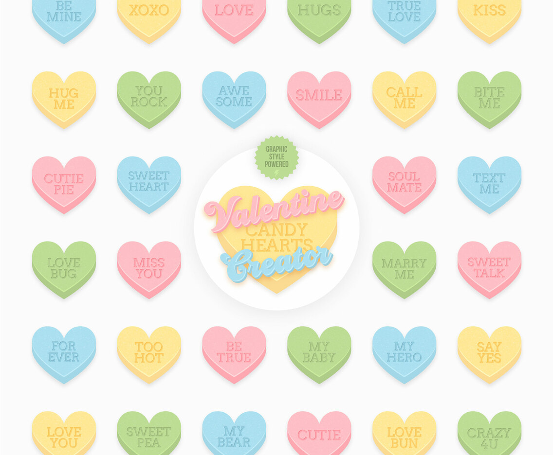 Valentine Candy Hearts Vector Pack