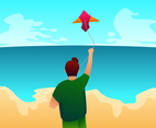 Beautiful People Flying A Kite Vectors