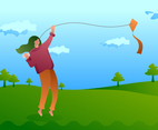 Beautiful People Flying A Kite Vectors