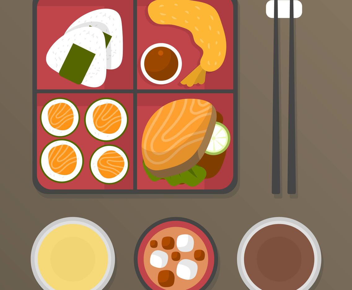 Flat Bento Box Meals Vector Illustration