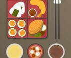 Flat Bento Box Meals Vector Illustration