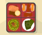Flat Japanese Bento Box Food Vector Illustration