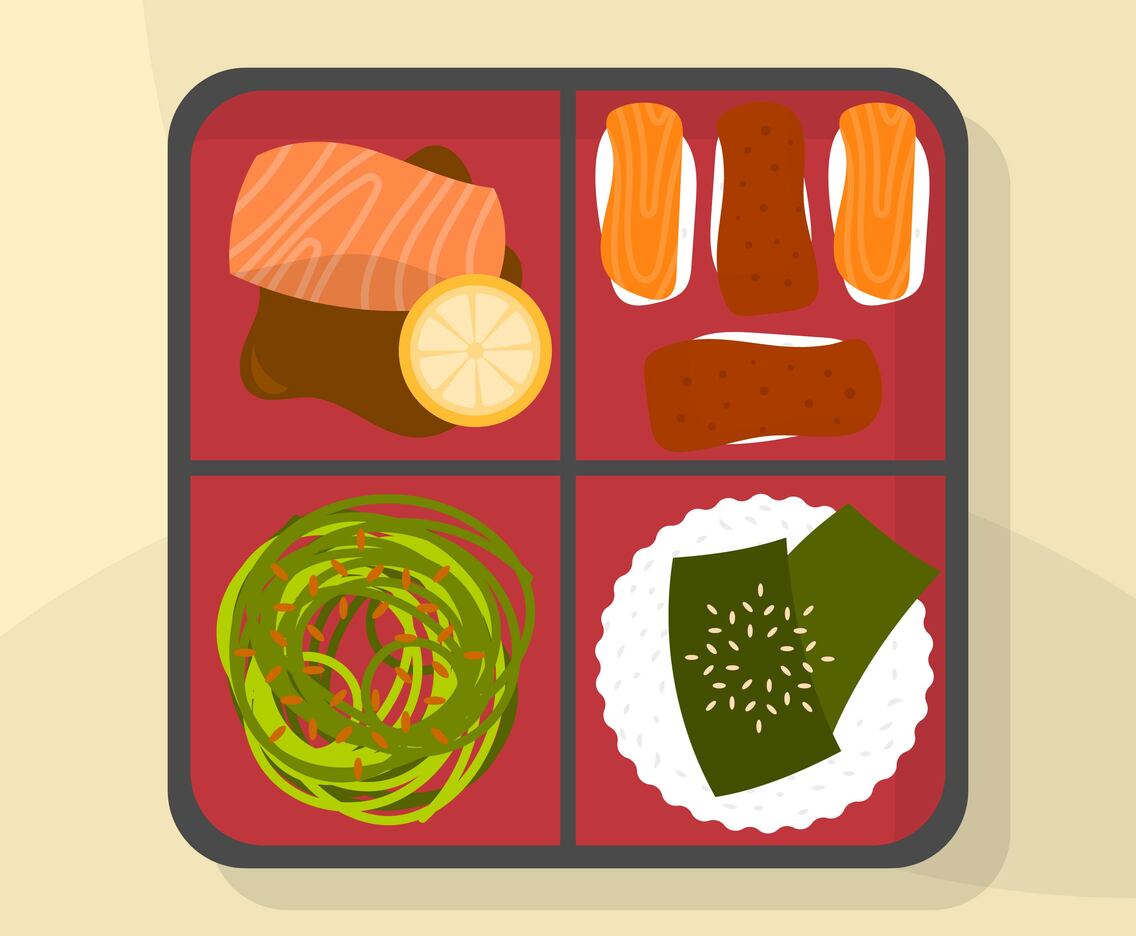 Flat Japanese Bento Box Food Vector Illustration