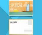 Flat Dubai Landmark Burj Al Arab Jumeirah Postcard Vector Illustration