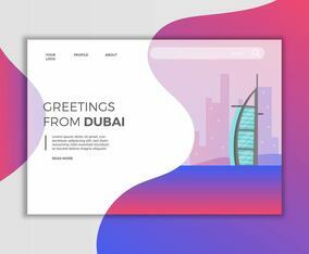 Flat Modern Dubai Burj Al Arab Jumeirah Landing Page Illustration