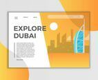 Flat Dubai Burj Al Arab Jumeirah Landing Page Vector Illustration