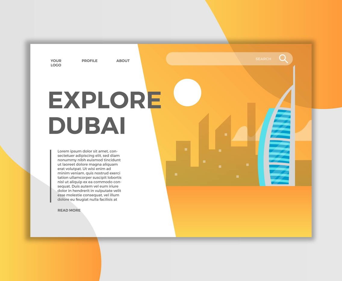 Flat Dubai Burj Al Arab Jumeirah Landing Page Vector Illustration