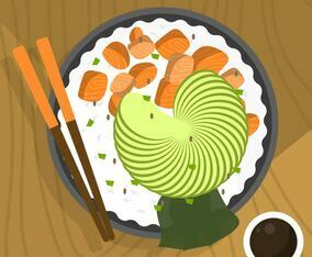 Flat Hawaiian Poke Bowl Vector Illustration