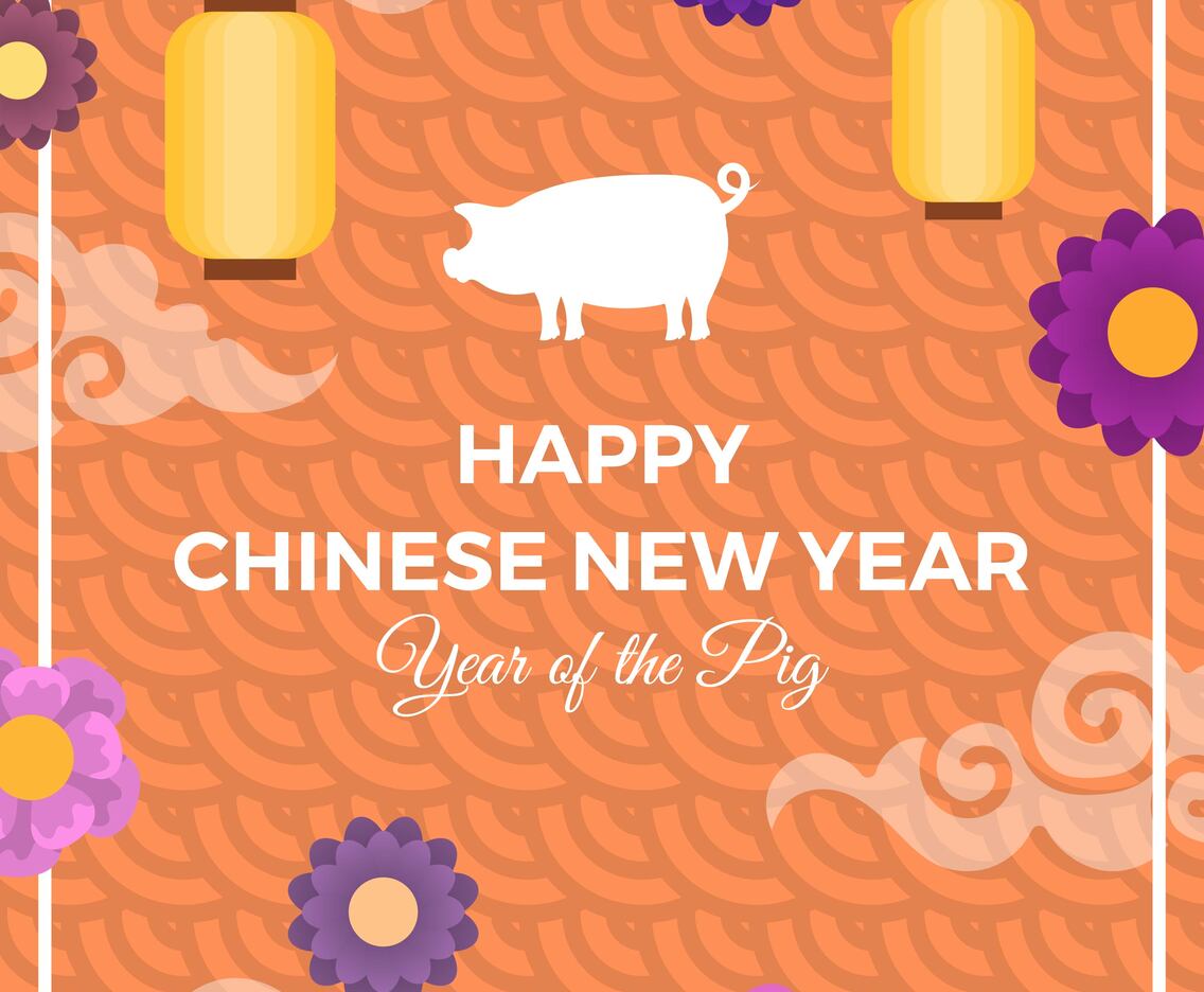 Flat Orange Chinese New Year Of Pig 2019 Vector Background Illustration