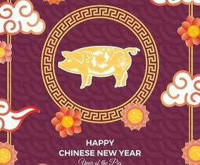 Flat Chinese New Year Of Pig 2019 Vector Background Illustration