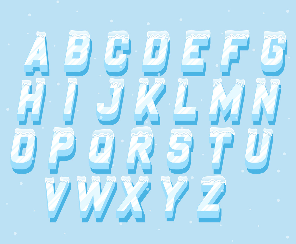 Icicles italic alphabet Frozen lettering elements set