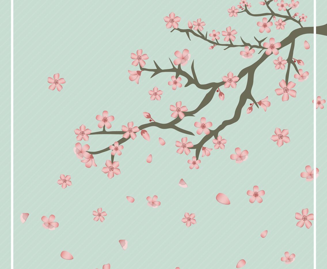 Flat Cherry Blossom Background Vector Illustration