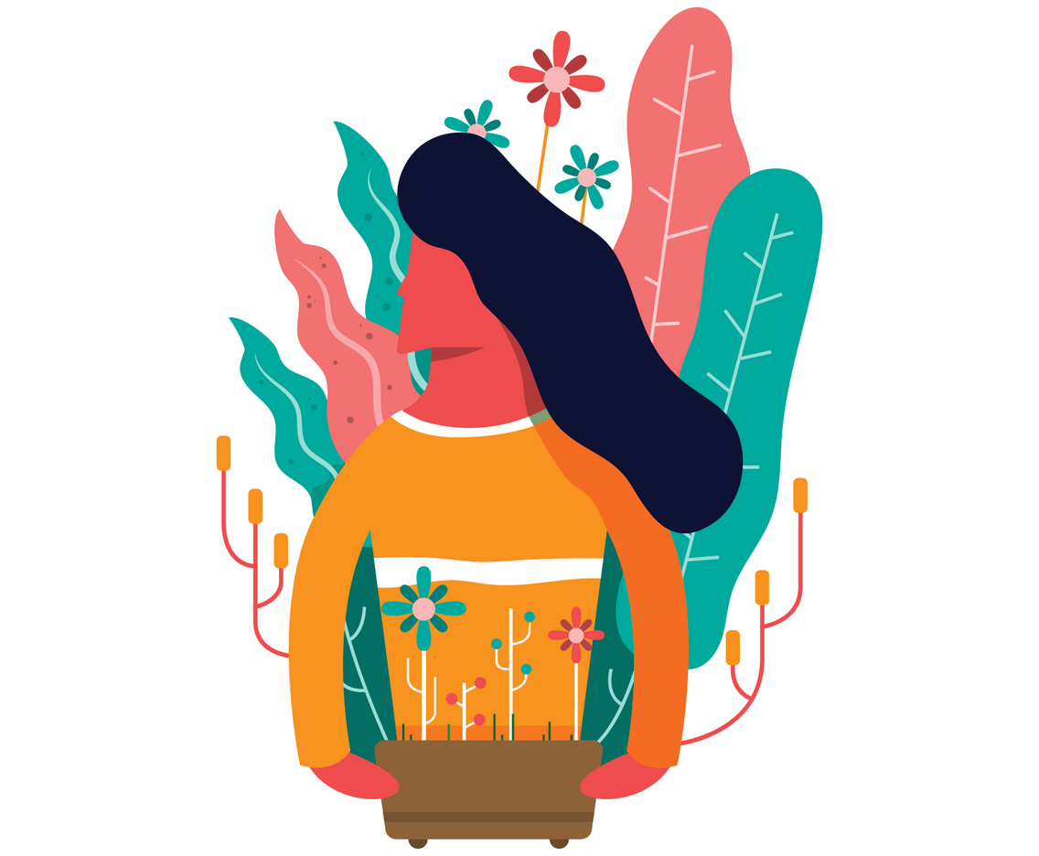 Girl with flowers vector