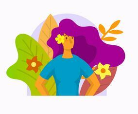 Flat Girl Character With Flower Vector Illustration