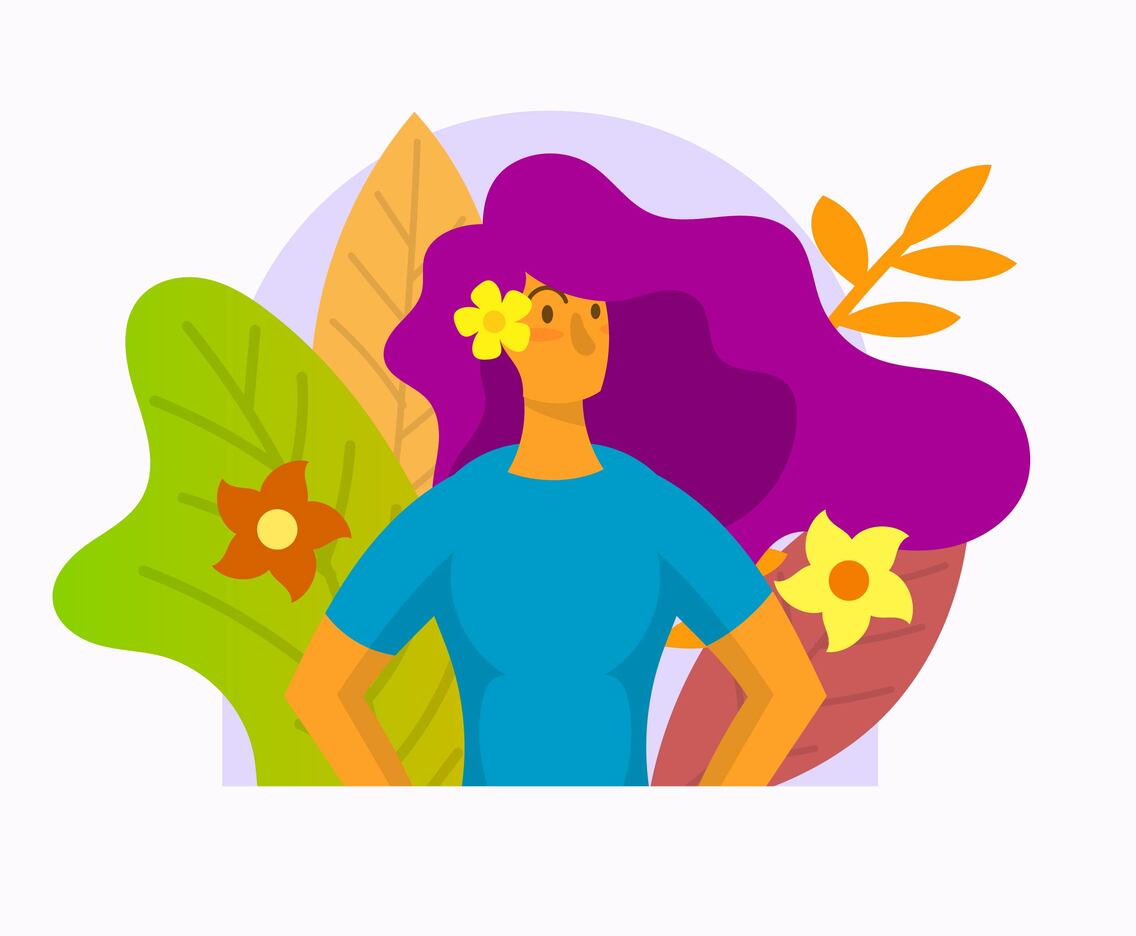 Flat Girl Character With Flower Vector Illustration